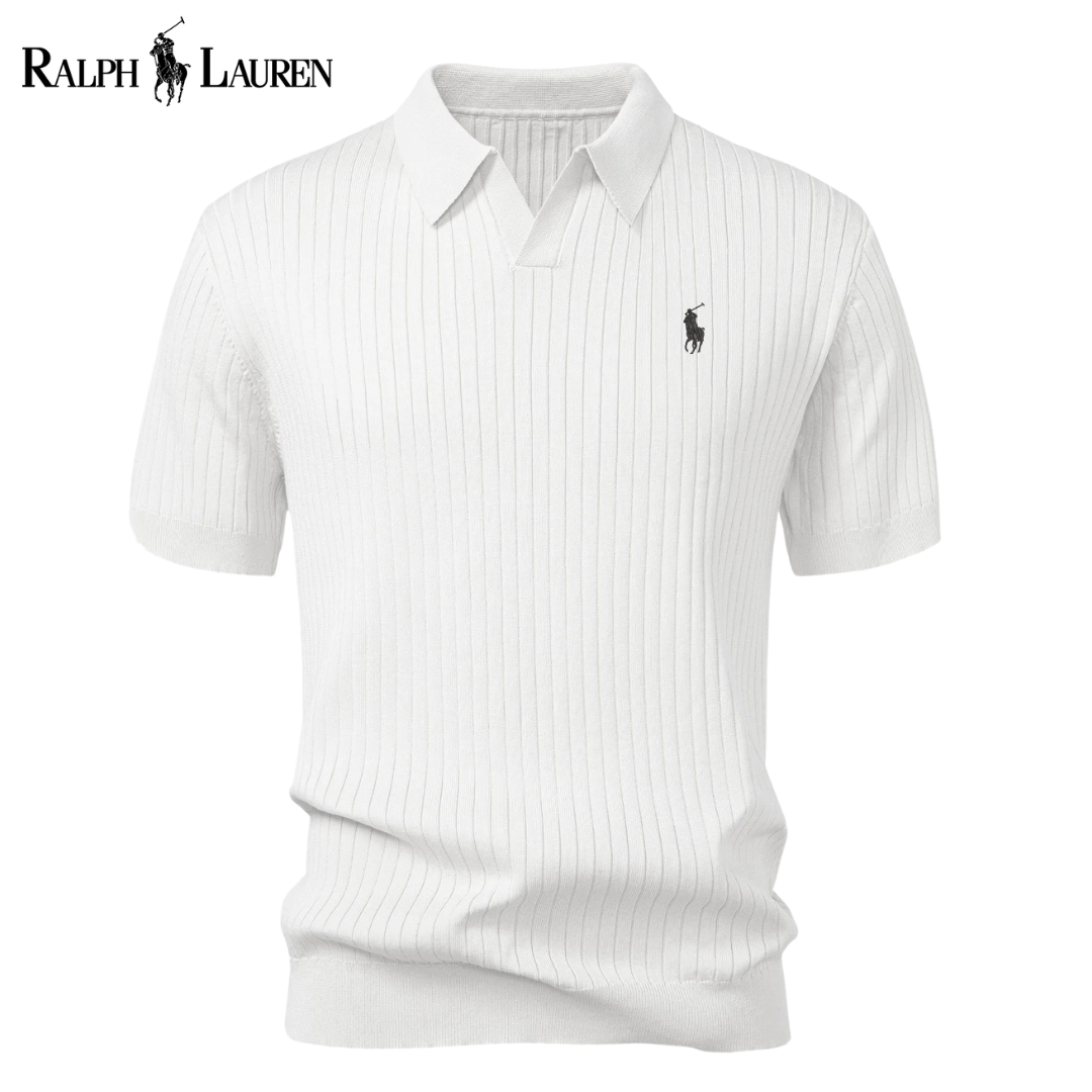 Polo R&L Premium-Strickpolo mit V-Ausschnitt