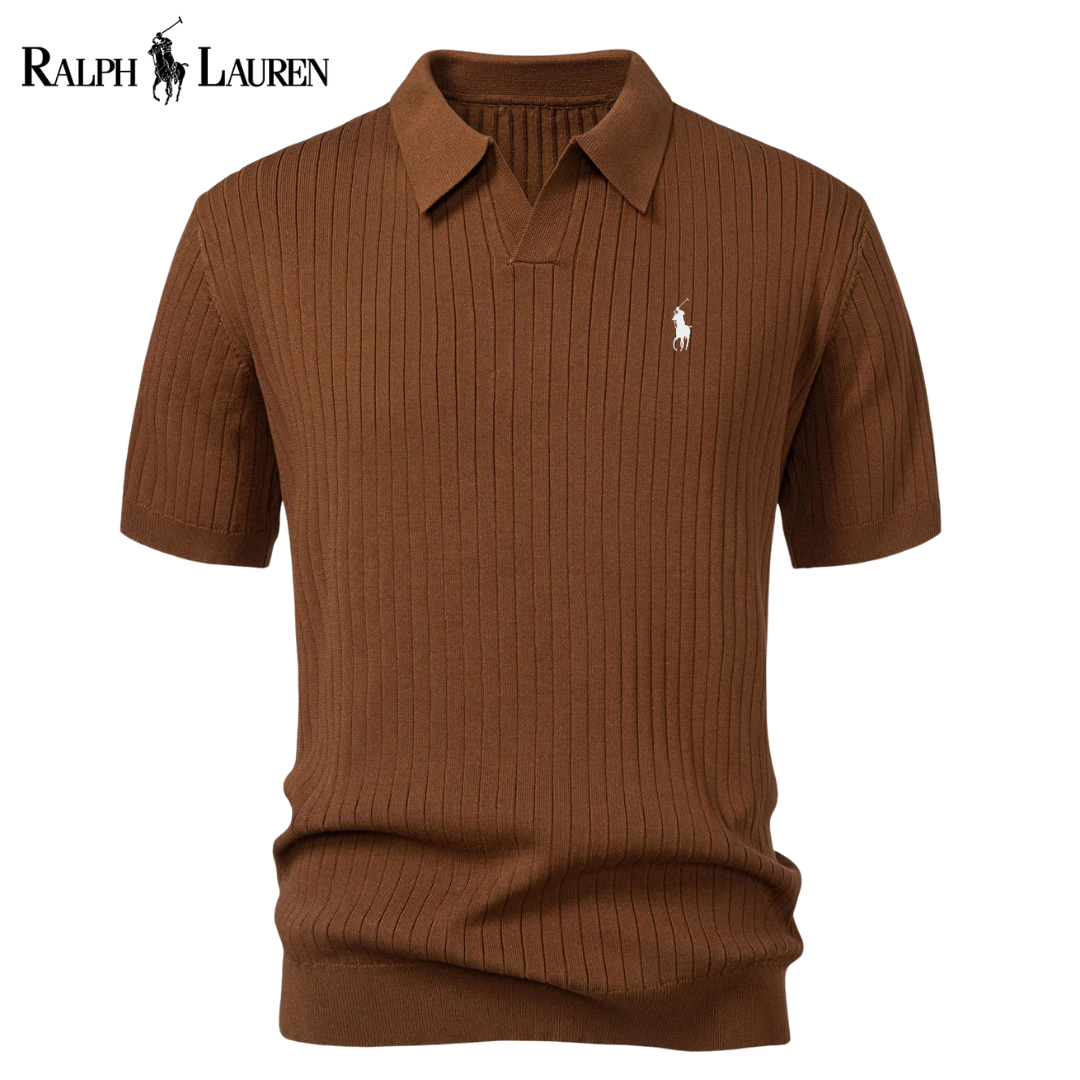 Polo R&L Premium-Strickpolo mit V-Ausschnitt